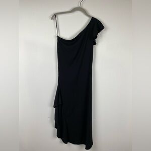 Vintage Y2K Be Smart One Shoulder Midi Side Ruffle Bodycon Dress, Black, Sz 9/10